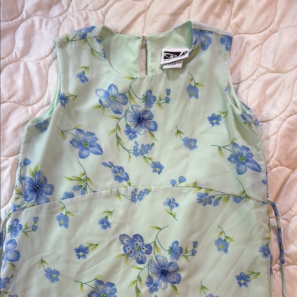 Mint Green and Blue Floral Formal Dress